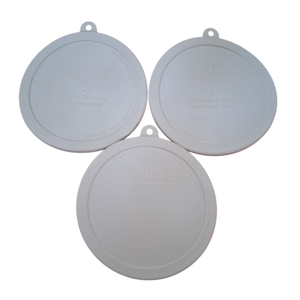 Corelle Replacement Storage Lid x3 White 418-PC 18oz Soup Cereal Bowl Round GUC